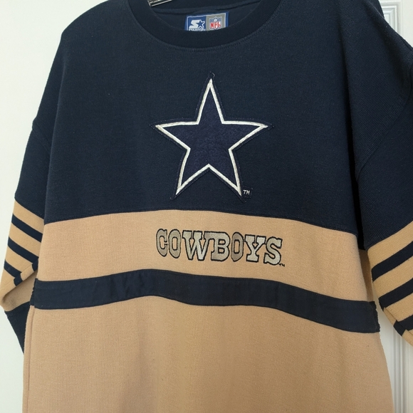 Vintage starter NFL Cowboys Black and Tan Sweatshirt Size Large Made In Korea - Picture 4 of 10